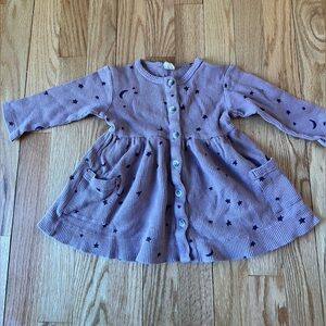 Kate Quinn Stars & Moon Waffle Knit Button Front Toddler / Baby Dress